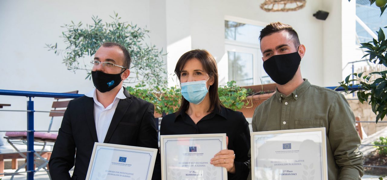 From left to right Andi Malasi, Klodiana Lala and Merxhan daci